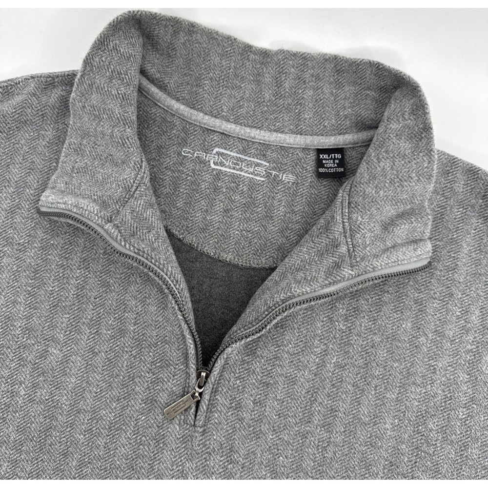 Carnoustie 1/4 Zip Pullover Men's XXL‎ Gray Herringbone Cotton Mock Neck
